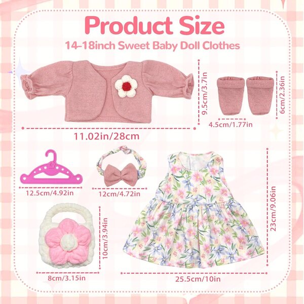 14-18-Zoll-Puppenkleidung mit Blumenetui und Kleiderbügel im Lieferumfang enthalten