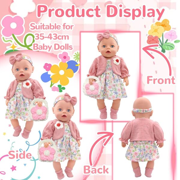 14-18-Zoll-Puppenkleidung mit Blumenetui und Kleiderbügel im Lieferumfang enthalten