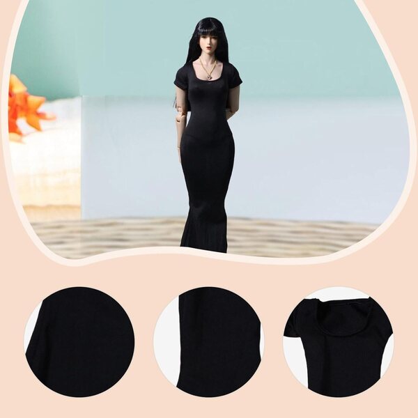TISHITA Abito Nero Attillato 1/6 per Bambola Femminile con Fishtail Fashion