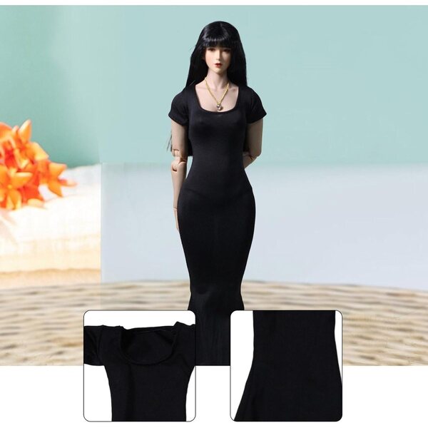 TISHITA Abito Nero Attillato 1/6 per Bambola Femminile con Fishtail Fashion