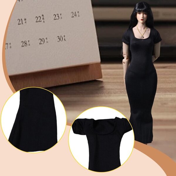 TISHITA Abito Nero Attillato 1/6 per Bambola Femminile con Fishtail Fashion