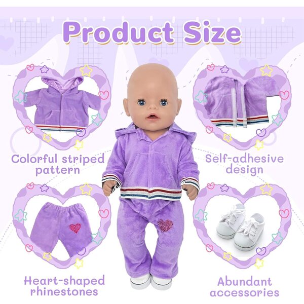 Abbigliamento per bambole viola con tuta e giacca inclusa YAEGIMHT