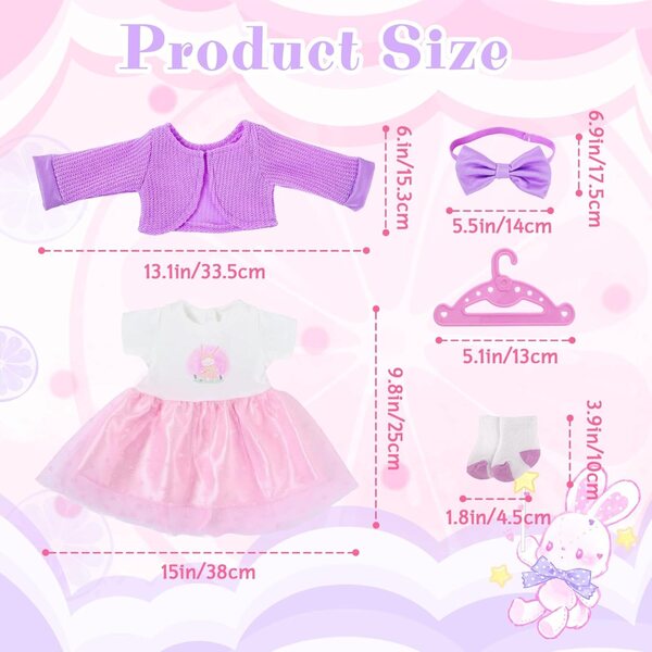 Lila Hase Puppenkleidung 5 Stück für 12-18 Zoll große Orizzhic-Puppen