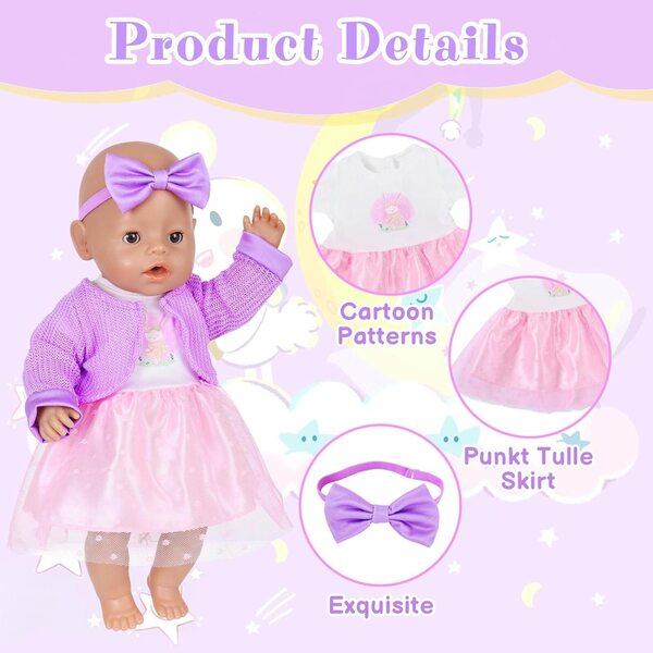 Lila Hase Puppenkleidung 5 Stück für 12-18 Zoll große Orizzhic-Puppen