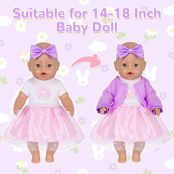 Lila Hase Puppenkleidung 5 Stück für 12-18 Zoll große Orizzhic-Puppen