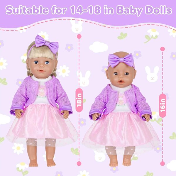 Lila Hase Puppenkleidung 5 Stück für 12-18 Zoll große Orizzhic-Puppen