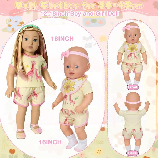 Gelbe Giraffen-Puppenkleidung für 14" bis 18" Puppen
