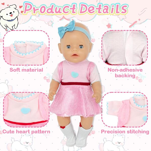 Abbigliamento cuore rosa per bambole 14-18 pollici - Orizizhic