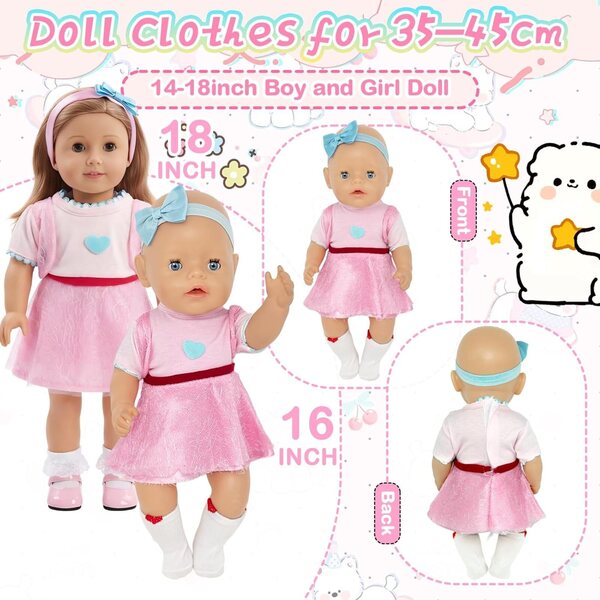 Abbigliamento cuore rosa per bambole 14-18 pollici - Orizizhic