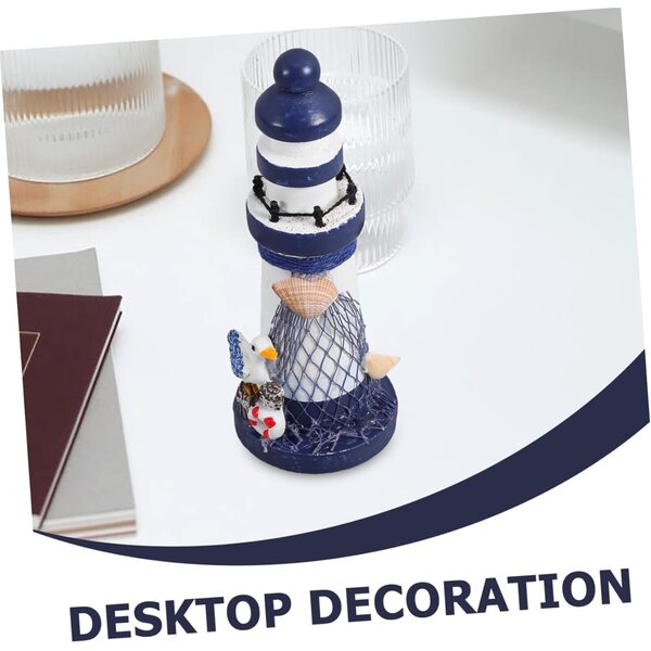 GARVALON Faro in Legno Decorativo per Casa e Scrivania, Stile Nautico 13,5x5x5 cm