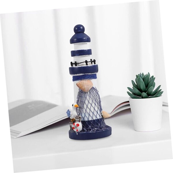 GARVALON Faro in Legno Decorativo per Casa e Scrivania, Stile Nautico 13,5x5x5 cm