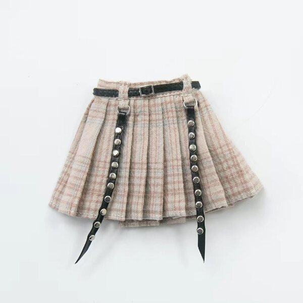 Cintura e gonna a pieghe per bambole Blyth, Licca, Ob24, Ob27 – Light Pink Plaid