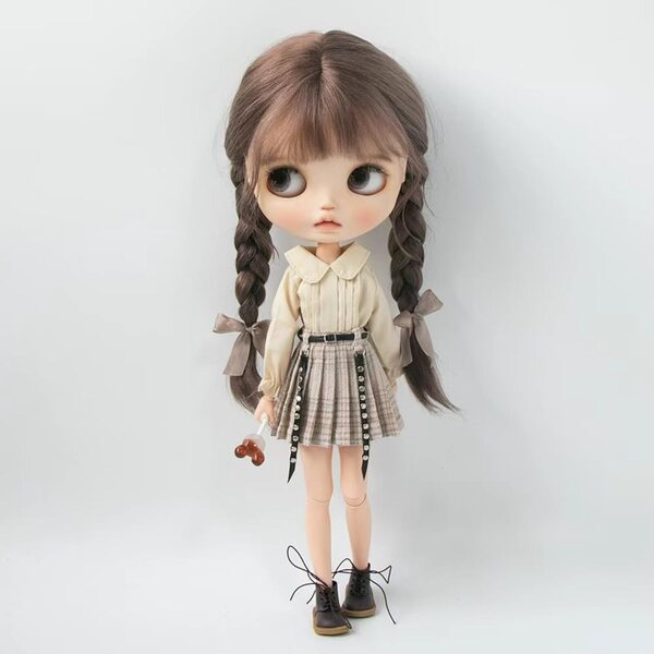 Cintura e gonna a pieghe per bambole Blyth, Licca, Ob24, Ob27 – Light Pink Plaid