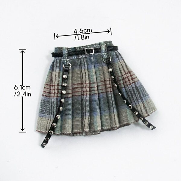 Cintura e gonna a pieghe per bambole Blyth, Licca, Ob24, Ob27 – Light Pink Plaid