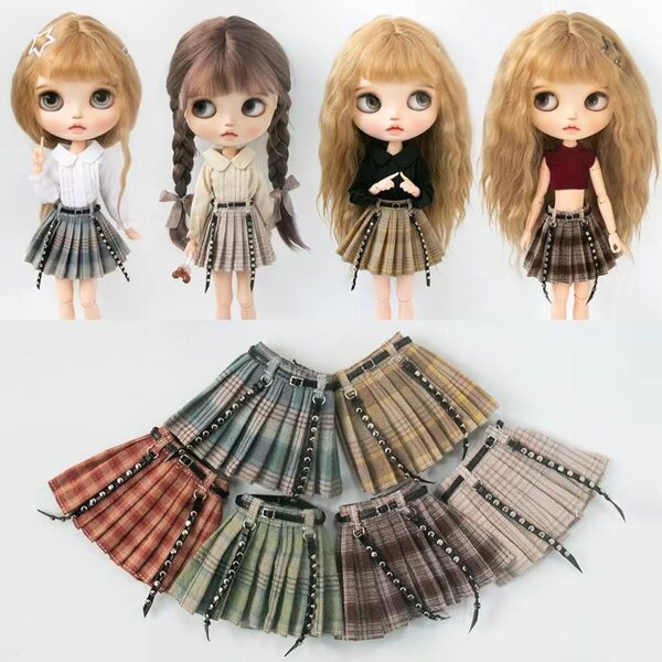 Cintura e gonna a pieghe per bambole Blyth, Licca, Ob24, Ob27 – Light Pink Plaid