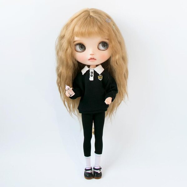 Felpa moda nera per bambole Blyth, Ob24, Licca, Azone - solo vestiti