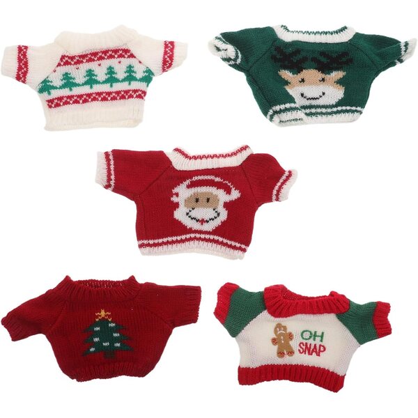 Set 5 Maglioni Natalizi Lana per Bambole 30 cm con Motivi Orsetto e Babbo Natale