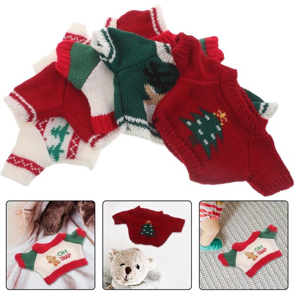 Set 5 Maglioni Natalizi Lana per Bambole 30 cm con Motivi Orsetto e Babbo Natale