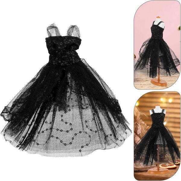 Schwarzes Ballettkleid für 30-cm-Puppen mit elegantem mehrlagigem Tutu-Rock