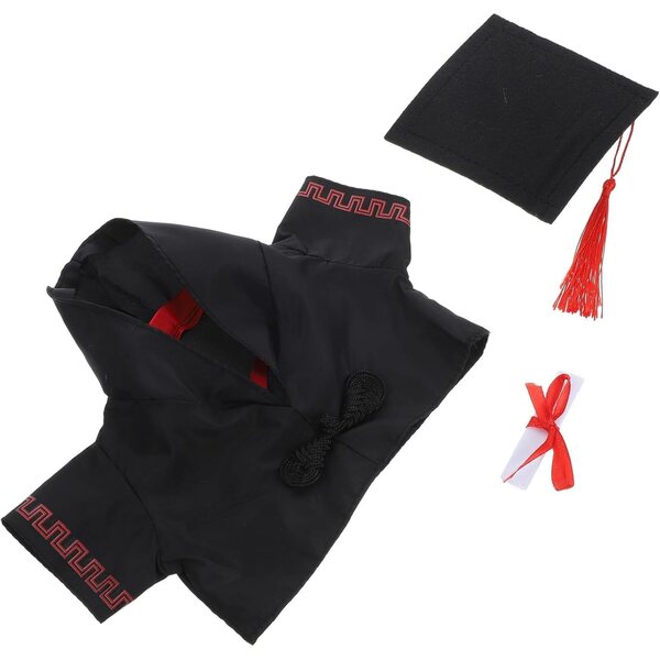 Mikinona Vestito Laurea per Bambola Orsetto con Toga, Cappello e Certificato Decorativo