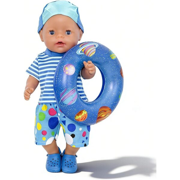Blaues Badeanzug-Set für 35–45 cm große Puppen mit komplettem Sommerzubehör