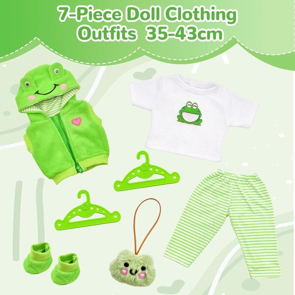 WanderGo Set Vestiti per Bambole 43 cm Rana con Gilet, Top, Pantaloni e Accessori