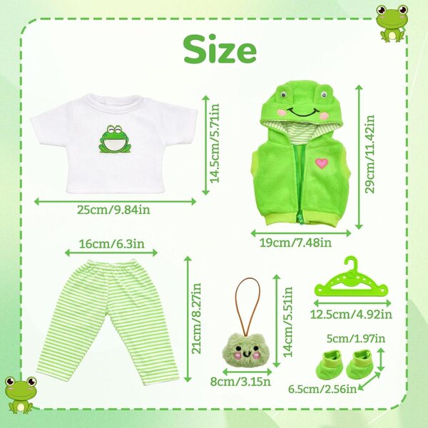 WanderGo Set Vestiti per Bambole 43 cm Rana con Gilet, Top, Pantaloni e Accessori