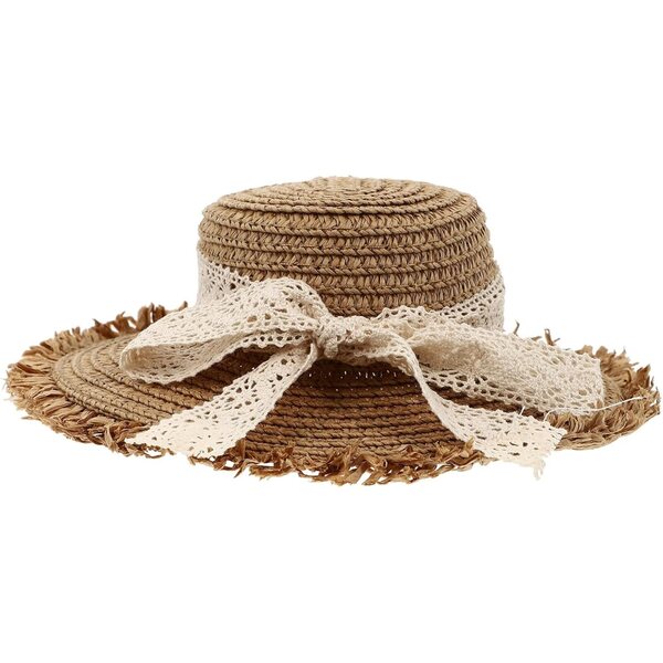 Cappello di Paglia Khaki con Fiocco in Cotone per Bambole, Elegante e Resistente
