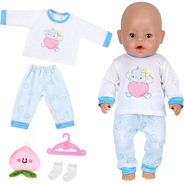 Pyjama-Kleidungsset für 30–45 cm große Puppen mit Elefant, bedruckter Hose und Plüsch