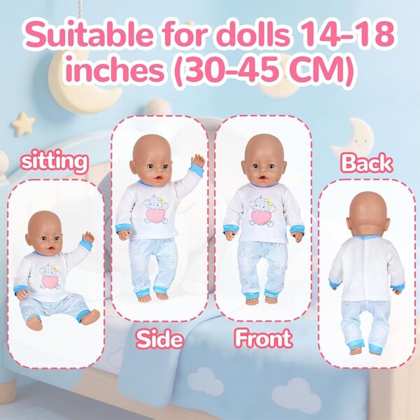 Pyjama-Kleidungsset für 30–45 cm große Puppen mit Elefant, bedruckter Hose und Plüsch
