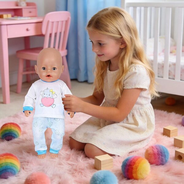 Pyjama-Kleidungsset für 30–45 cm große Puppen mit Elefant, bedruckter Hose und Plüsch