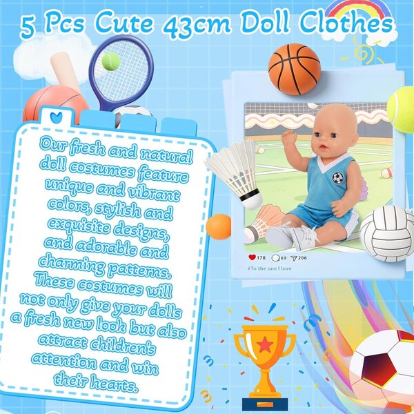 Kleidung für 35,5–45,7 cm große Puppen mit Sportzubehör und weißen Schuhen