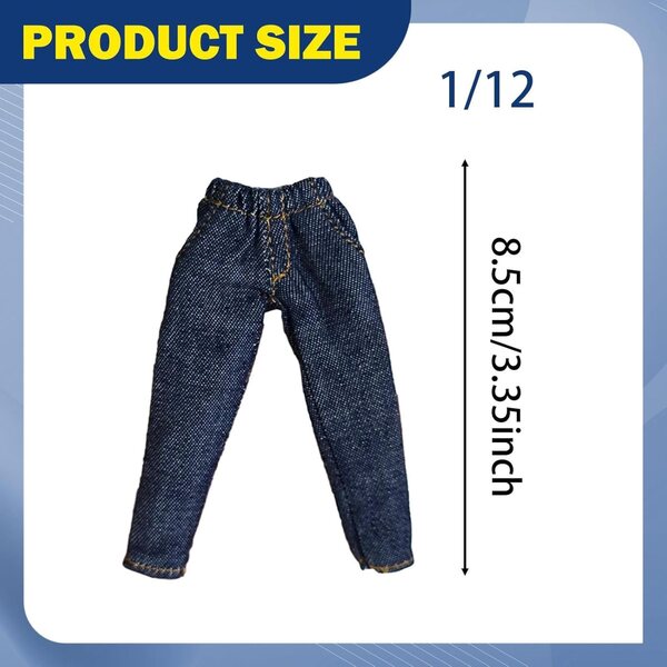 1/12 Jeanshose für Actionfigur 6" Unisex aus dunkelblauem, widerstandsfähigem Stoff