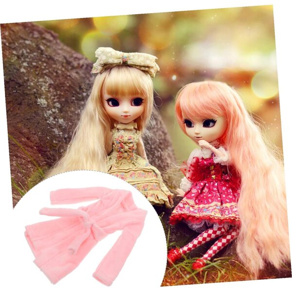 Accappatoio in peluche rosa per bambole 17x15 cm, morbido e lavabile per giochi di ruolo
