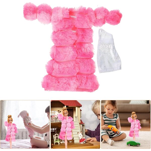 HEMOTON Puppenkleidungsset 27–29 cm, rosa, wiederverwendbare Plüschweste und Mantel