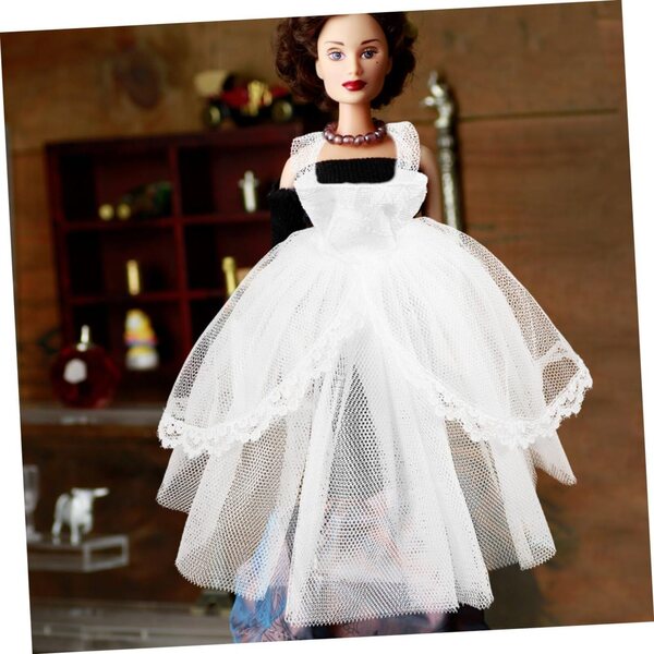 Abito da Sposa per Bambola Piccolo Bianco Elegante e Leggero in Poliestere