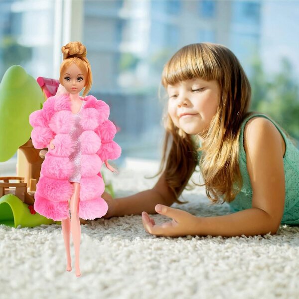 Kleidungsset für Puppen 27–29 cm aus rosa Plüsch, weiche und bequeme Weste und T-Shirt