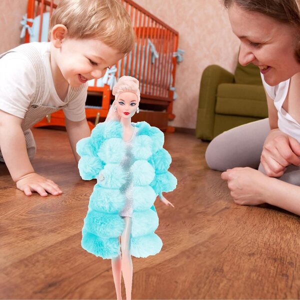 Set Abbigliamento per Bambole 27-29 cm Gilet in Peluche Morbido e Maglietta Azzurra