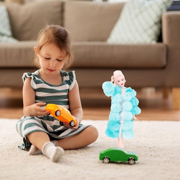 Set Abbigliamento per Bambole 27-29 cm Gilet in Peluche Morbido e Maglietta Azzurra