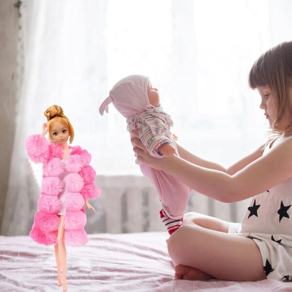 Set Vestiti per Bambole 27-29 cm Gilet in Peluche Morbido Rosa Elegante e Confortevole
