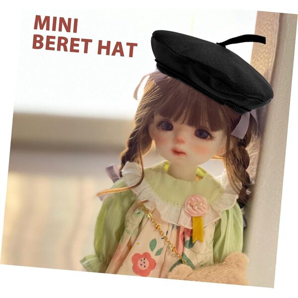 HEMOTON Mini-Baskenmütze in Schwarz für 20 cm große Puppen, leicht und widerstandsfähig