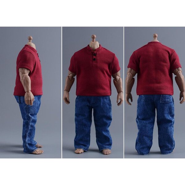 Sommer-T-Shirt für 1/9 Hellery-Puppen, rotes Freizeitkleid für Muskel-Actionfiguren