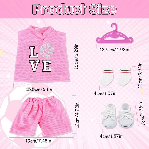 2-teiliges rosa Fußball-Sportkleidungsset für 14-18-Zoll-Puppen