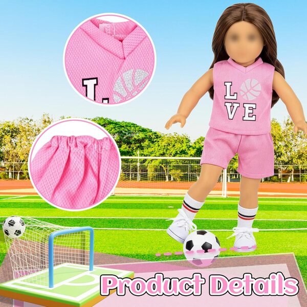 2-teiliges rosa Fußball-Sportkleidungsset für 14-18-Zoll-Puppen