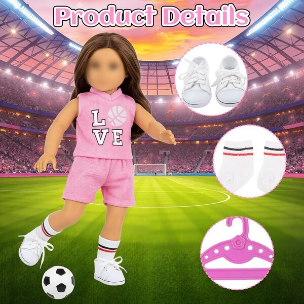 2-teiliges rosa Fußball-Sportkleidungsset für 14-18-Zoll-Puppen