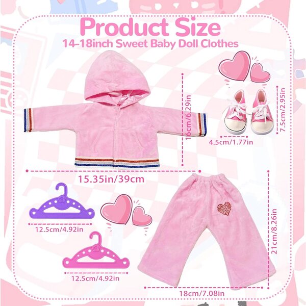Puppenkleidung 35,5-45,7 cm rosa Overall-Set 2-teilig YAEGIMHT
