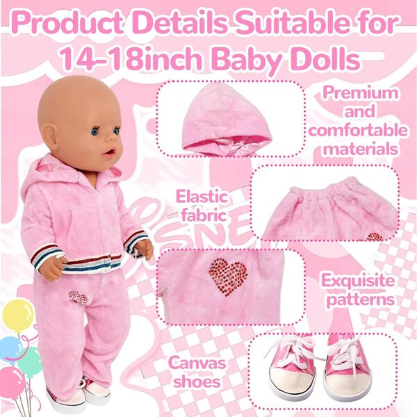 Puppenkleidung 35,5-45,7 cm rosa Overall-Set 2-teilig YAEGIMHT