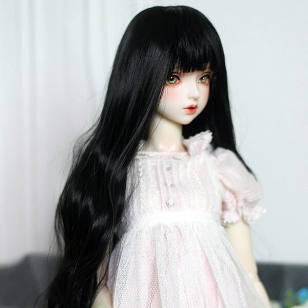 1/6 Silky Fiber Thermal Curly Doll Perücke 15,5–17 cm Baxnore Schwarz
