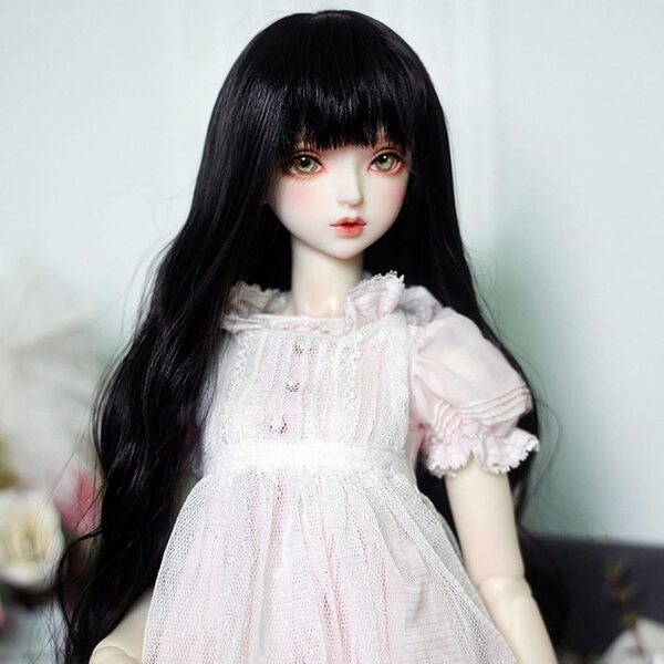 1/6 Silky Fiber Thermal Curly Doll Perücke 15,5–17 cm Baxnore Schwarz
