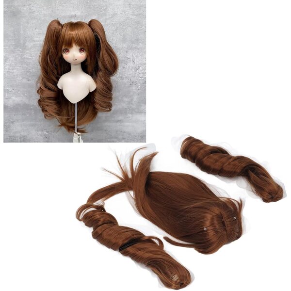 Perücke für eine 22–23 cm große BJD-Puppe aus weicher Seide mit 2 erdbeergoldenen Pferdeschwänzen